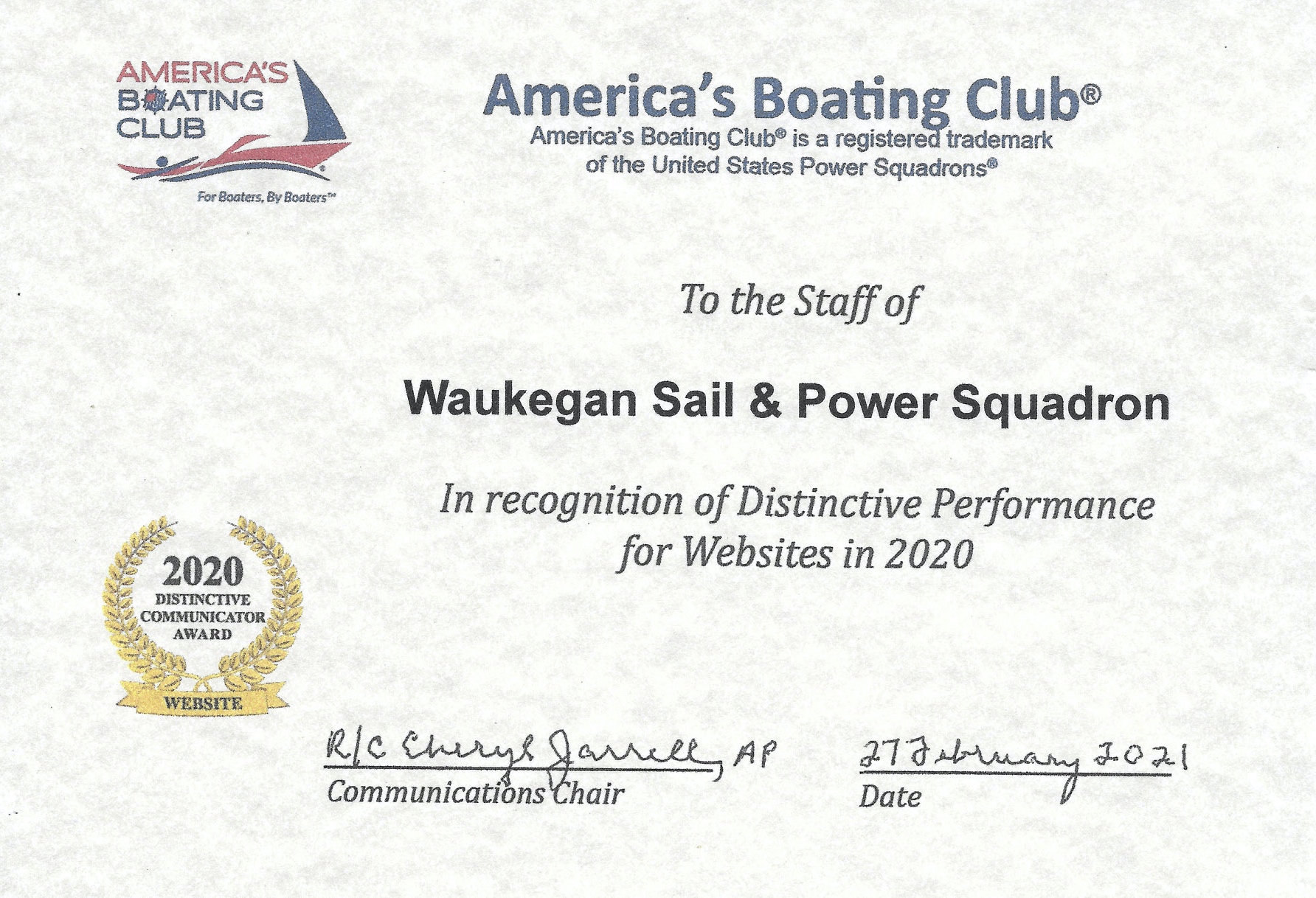 Pictured is the 2020 Distinctive Communicator Website Award